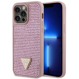 Θήκη Apple iPhone 14 Pro Max - Guess Rhinestones Triangle Metal Logo - Ροζ