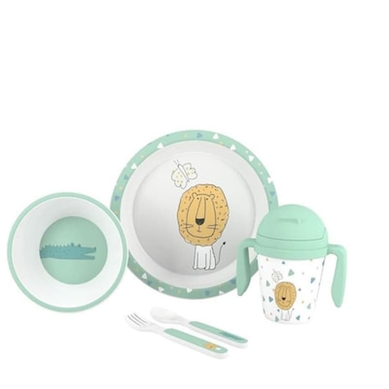 INTERBABY Interbaby Παιδικο Σετ Σερβιτσιο Φαγητου 5 Τεμ Savana Green Set19