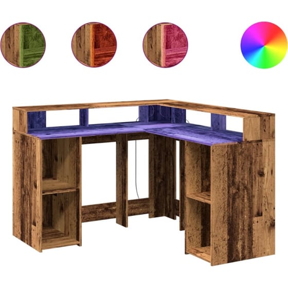 Γραφείο VidaXL με LED από Επεξεργασμένο Ξύλο 130x130x91 cm - Όψη Παλαιού Ξύλου image 1