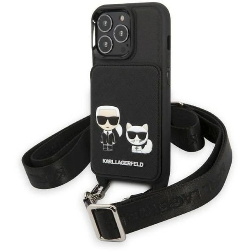 Θήκη Apple iPhone 13 Pro - Guess Crossbody Hardcase Karl Choupette Με Κορδόνι - Μαύρο