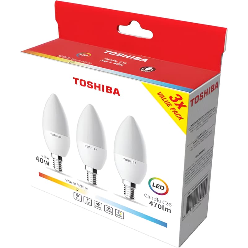 TOSHIBA Λάμπες LED Toshiba C35 E14 5W 3000K 3Τμχ - Θερμό Λευκό