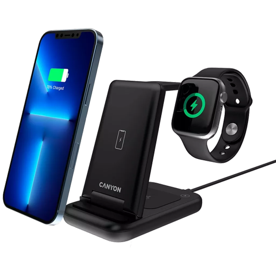 Ασύμαρτος Φορτιστής Canyon 3-in-1 Wireless Charging Station WS-304 Μαύρο image 3