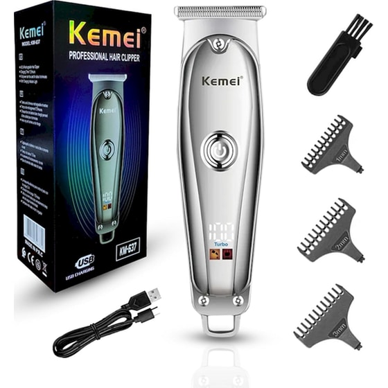 KEMEI KM-637 Κουρευτική Μηχανή Επαναφορτιζόμενη Ασημί image 2