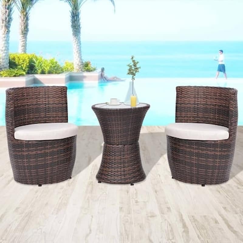 Vidaxl Σετ Επίπλων Bistro 3 Τεμ. Καφέ Από Συνθετικό Ρατάν Με Μαξιλάρια