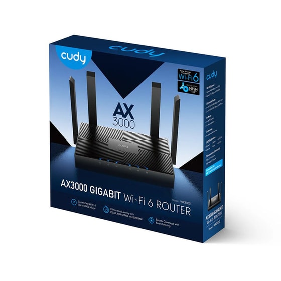 Cudy WR3000 Ασύρματο Router Wi‑Fi 6 με 3 Θύρες Gigabit Ethernet - Black image 3