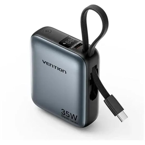 Powerbank Vention FHFH0 με ενσωματωμένο καλώδιο USB-C 10.000mAh 35W - Gray image 0