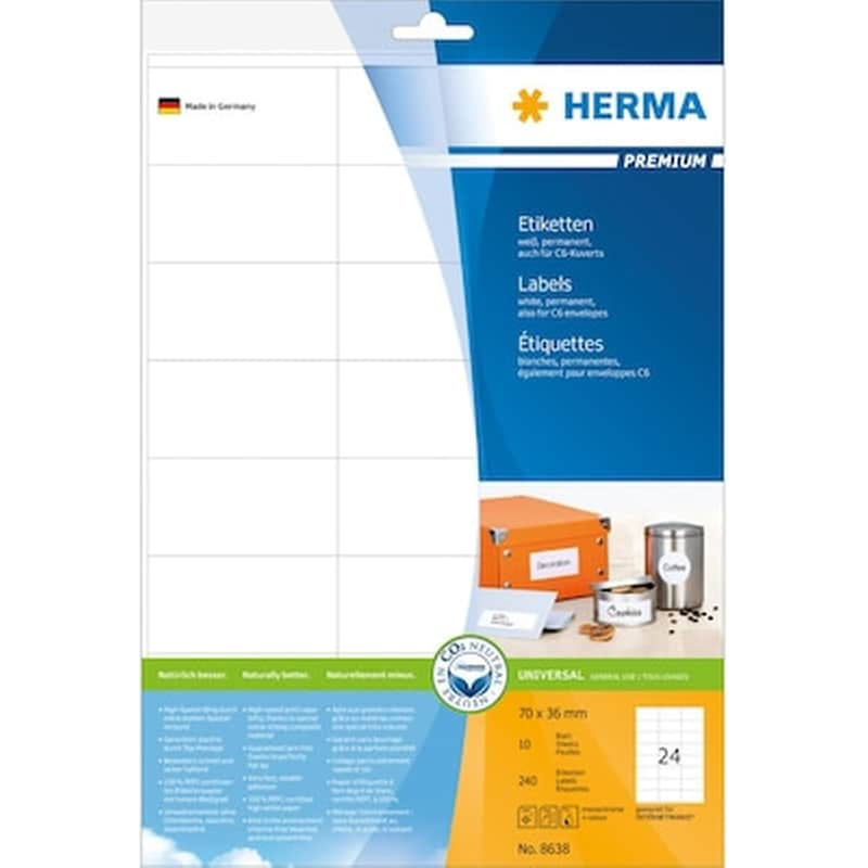 HERMA Herma Ετικέτες Matte Λευκό 70x36mm 240 τεμάχια 10 φύλλα