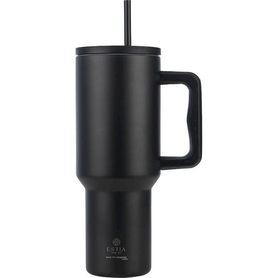 Θερμός Handled Tumbler Estia Home Art Straw Tumbler XL Save the Aegean Midnight Black 1200ml image 0