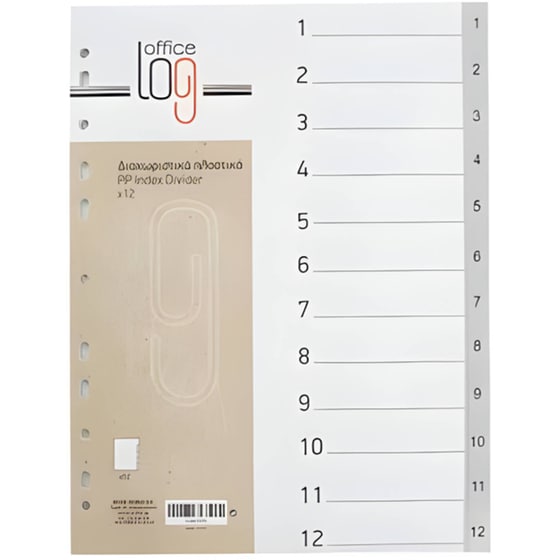 Πλαστικά Διαχωριστικά Φύλλα Office Log Α4 1-12 Γκρι image 0