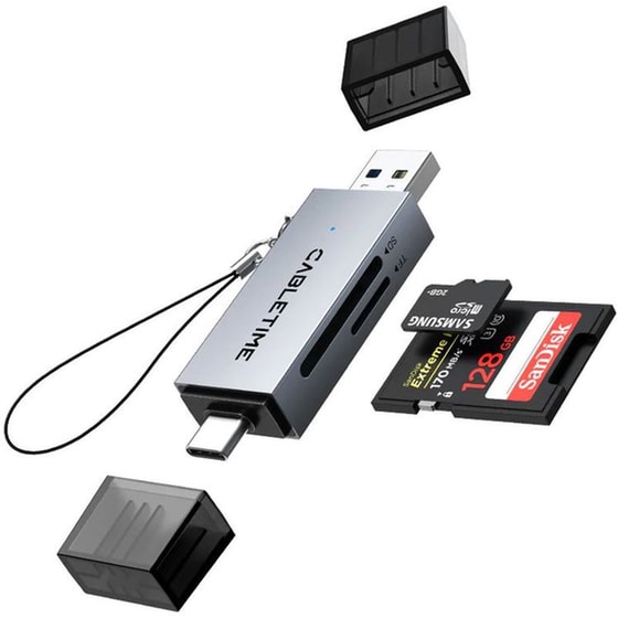 Cabletime Card Reader Ct-acsd3-ag, Sd/micro Sd, Usb/usb-c, 5gbps, Γκρι image 5