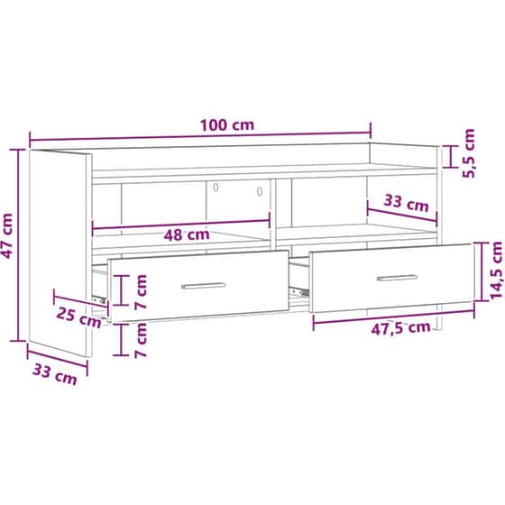 Έπιπλο Τηλεόρασης VidaXL 100 x 33 x 47 cm - Παλαιωμένο Ξύλο image 8