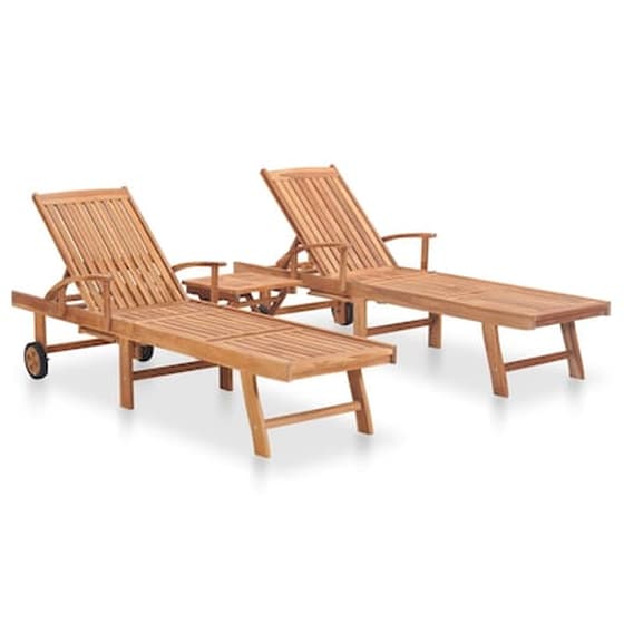 Σετ Ξαπλώστρες VidaXL με Τραπέζι  από  Μασίφ Ξύλο Teak 2Τμχ - Καφέ image 0