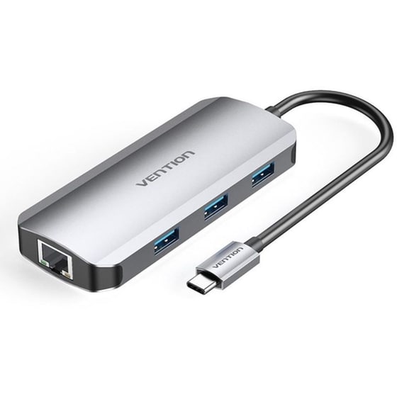 Docking Station Vention HDMI/1x USB/RJ45 (0.15m) - Gray Aluminum image 0