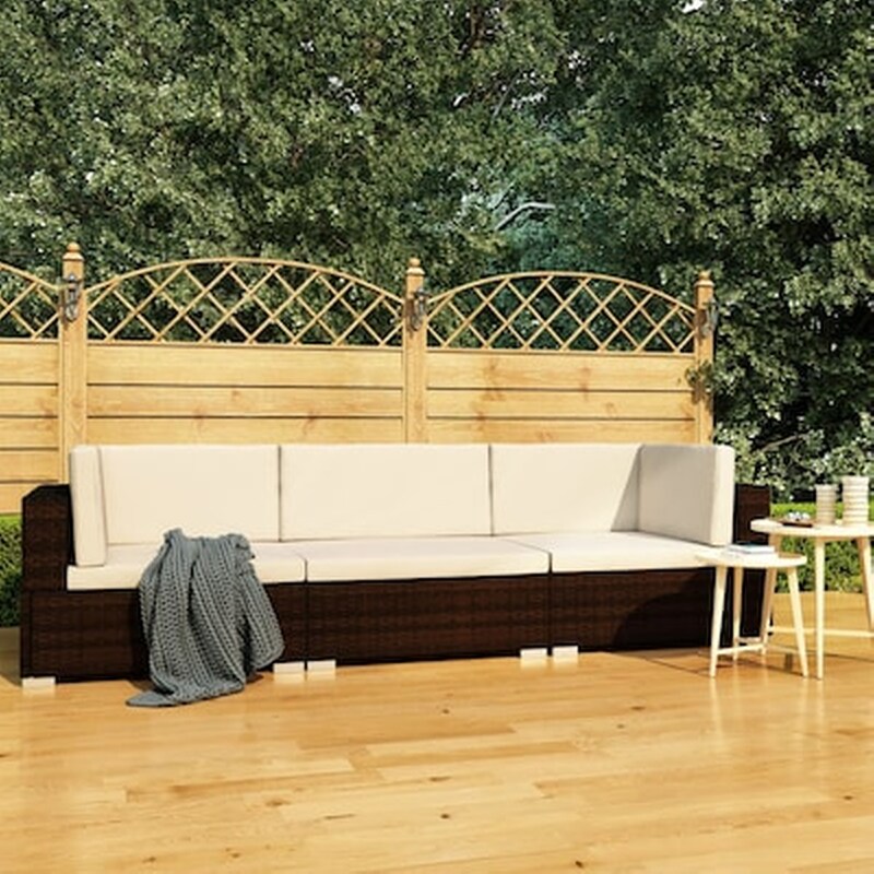 VIDAXL Vidaxl Σαλόνι Κήπου 3 Τεμαχίων Καφέ Από Συνθετικό Ρατάν Με Μαξιλάρια