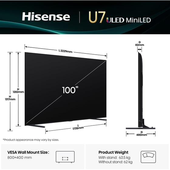 Hisense Mini-LED 100" 4K Smart Τηλεόραση 100U7Q image 2