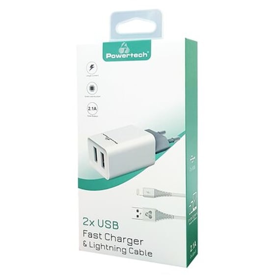 Σετ Φόρτισης Powertech Pt-777 2x Usb 2.1A with cable Usb to Lightning - White image 1