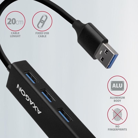 Axagon HMA-GL3A USB Hub 4 σε 1 USB-A - Μαύρο image 4