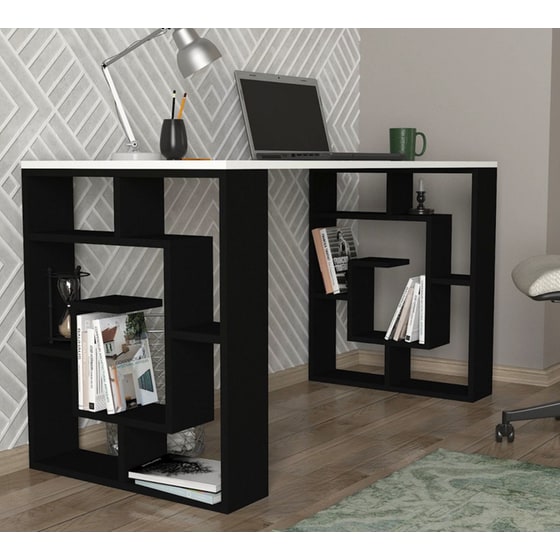 Γραφείο Μελέτης από Μελαμίνη 140x60cm - Λευκό/Μαύρο image 4