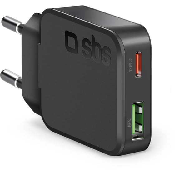 Φορτιστής Πρίζας SBS Slim Wall Charger 1x USB-C / 1x USB-A 30W - Black image 0