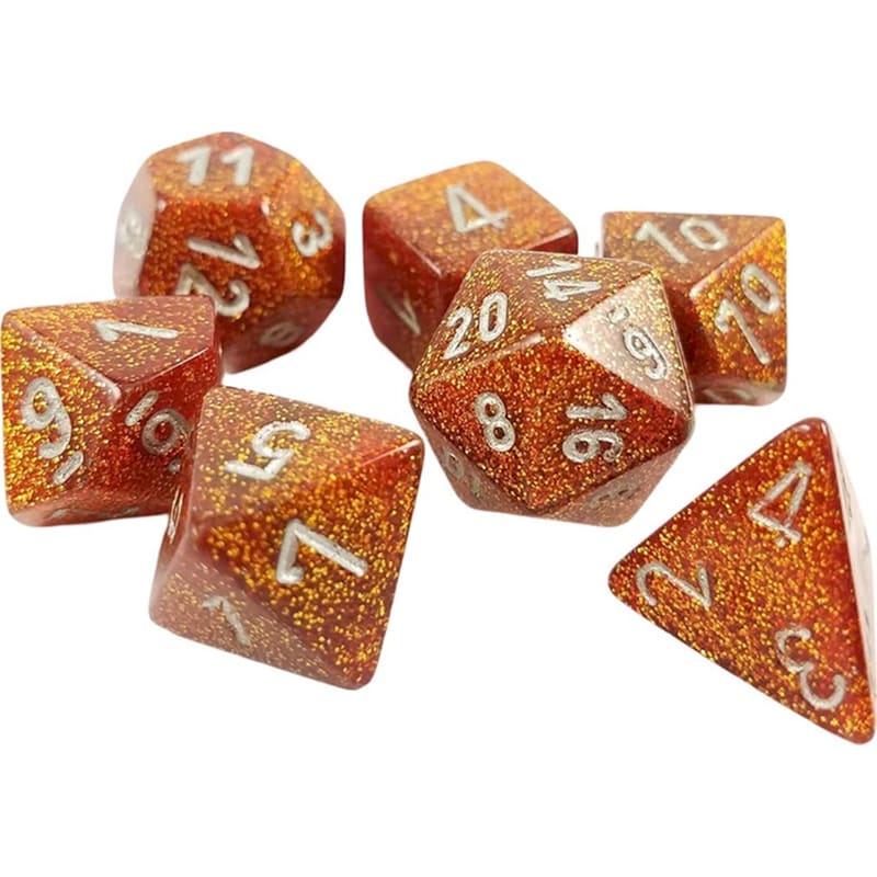Σετ Ζάρια - 7 Dice Set Glitter Gold With Silver Chessex