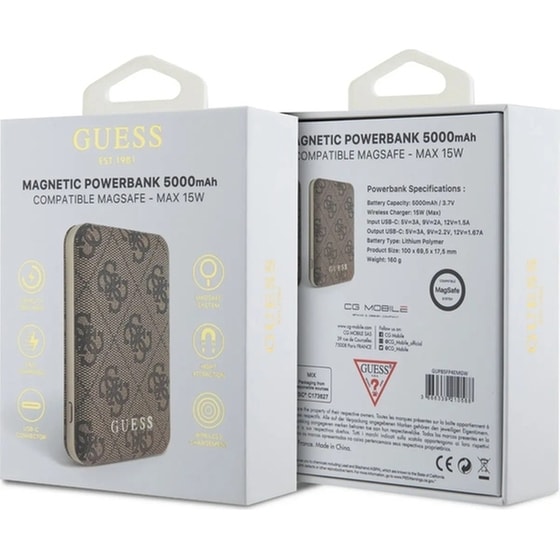 Powerbank Guess 4G Magnetic Compatible MagSafe 5000mAh - Καφέ image 1