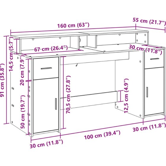 Γραφείο VidaXL με LED από Επεξεργασμένο Ξύλο 160x55x91 cm - Καφέ Δρυς image 12