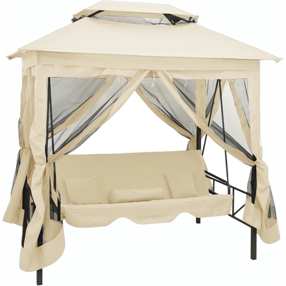 Κούνια Κήπου VidaXL με Σκίαστρο από Χάλυβα 220x160x240 cm - Λευκό κρεμ image 0