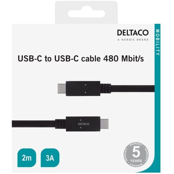 Καλώδιο Φόρτισης Deltaco USBC-2002M USB-C 2m - Μαύρο image 1