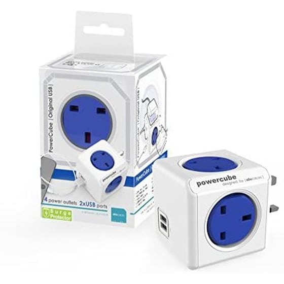 Πολύπριζο Allocacoc Powercube Extended 4 Θέσεων UK με 2 Usb - Λευκό/Μπλε image 3