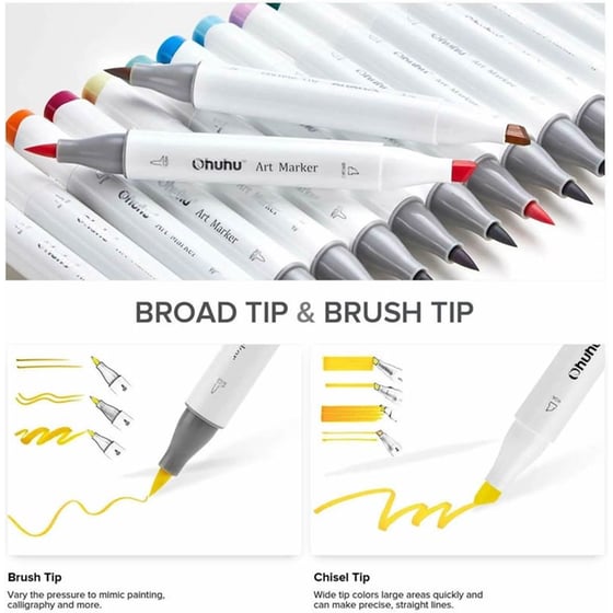 Alcohol Art Markers Σετ Μαρκαδορων 24 Βασικων Χρωματων Brush Chisel Ohuhu Honolulu (80401-93) image 3
