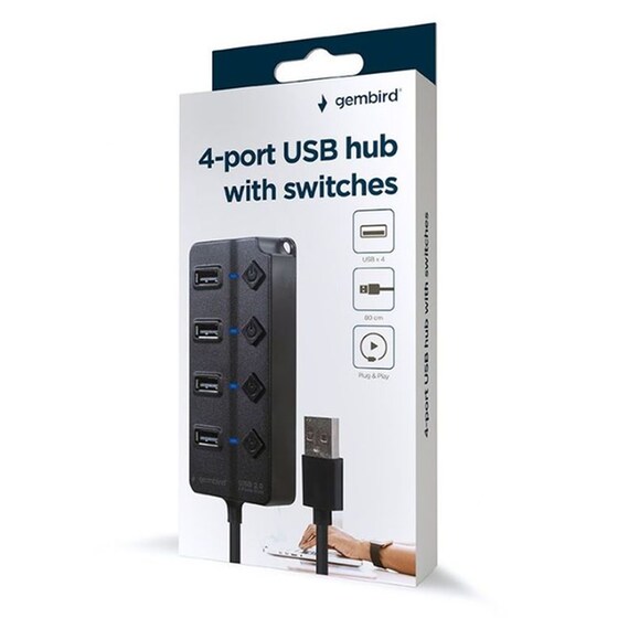 Gembird UHB-U2P4P-01 USB Hub με 4 θύρες USB 2.0 - Μαύρο image 3