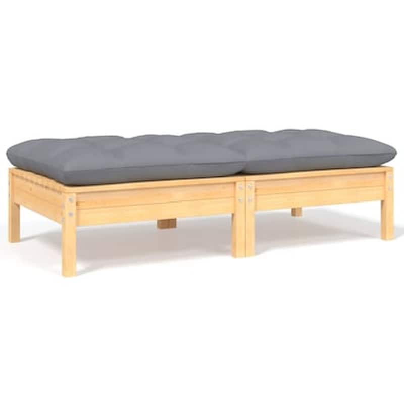 Καναπές Κήπου Διθέσιος VidaXL με Μαξιλάρια από Μασίφ Ξύλο Πεύκου 127x63.5x28.5 cm - Γκρι VIDAXL