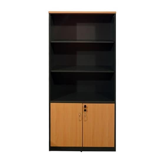 Βιβλιοθήκη Γραφείου Σε Χρώμα Οξιάς Και Σκούρο Γκρι image 1