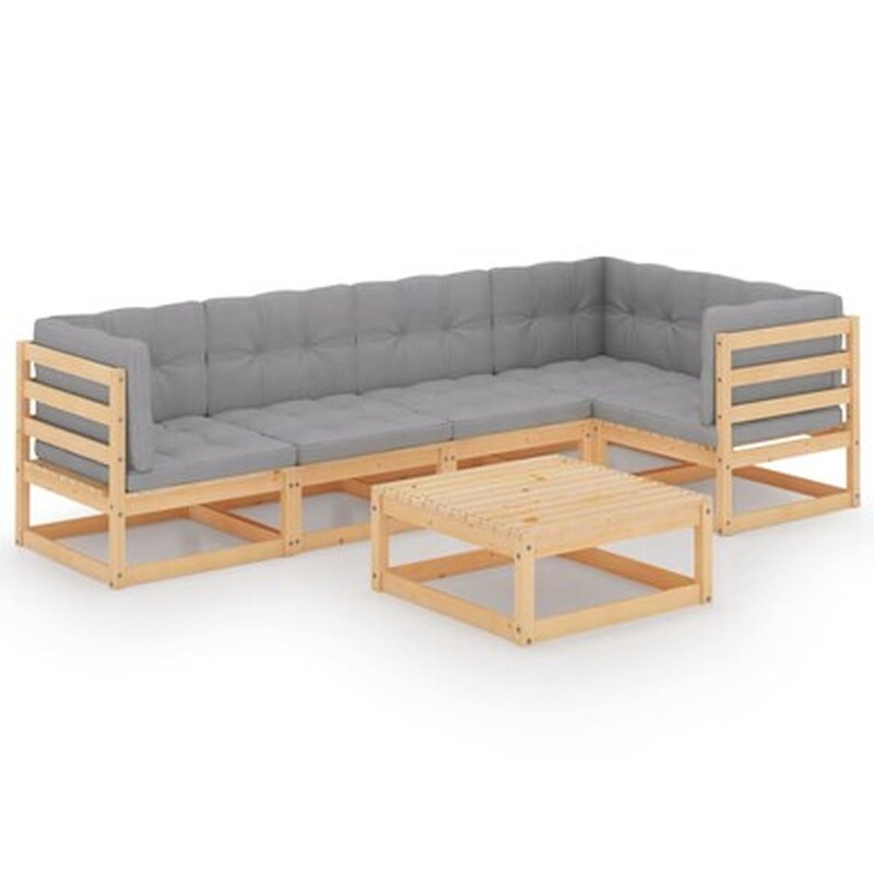 Σετ Σαλόνι Κήπου Vidaxl από Μασίφ Ξύλο Πεύκου με Μαξιλάρια 6 Τμχ - Γκρι VIDAXL