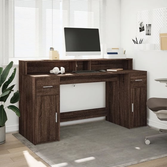 Γραφείο VidaXL με LED από Επεξεργασμένο Ξύλο 160x55x91 cm - Καφέ Δρυς image 2