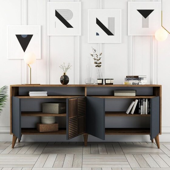 Μπουφές 24Mall Pavia από Μοριοσανίδα/Πλαστικό 180x35x78.6 cm - Καρυδί/Ανθρακί image 3