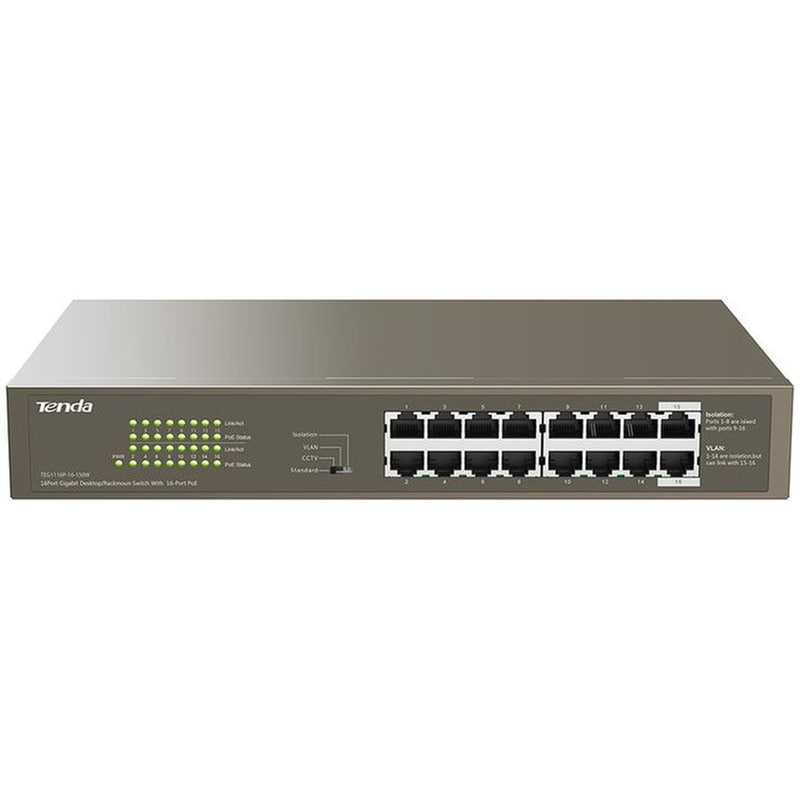 Tenda Network Switch TEG1116P-16-150W 16-Port 10/100/1000 Base-T ports