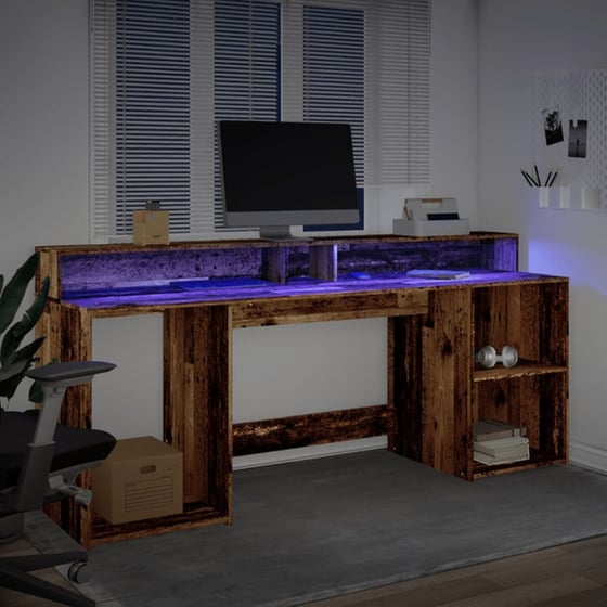 Γραφείο VidaXL με LED από Επεξεργασμένο Ξύλο 200x55x91 cm - Όψη Παλαιού Ξύλου image 3