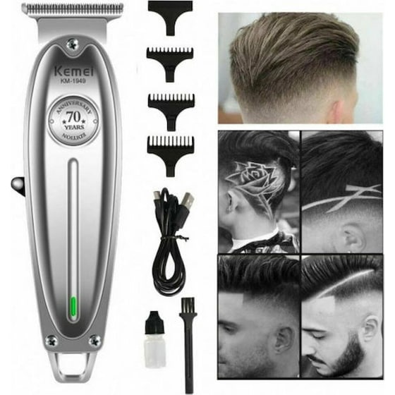 Επαγγελματική Επαναφορτιζόμενη Κουρευτική Μηχανή Ασημί KEMEI KM-1949 image 3