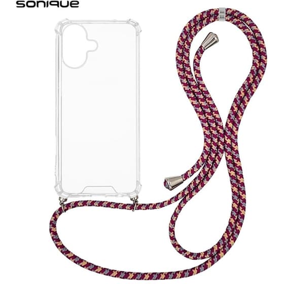 Θήκη Apple iPhone 16 - Sonique Armor Clear Θήκη Σιλικόνης με Κορδόνι - Rainbow Μπορντό image 0