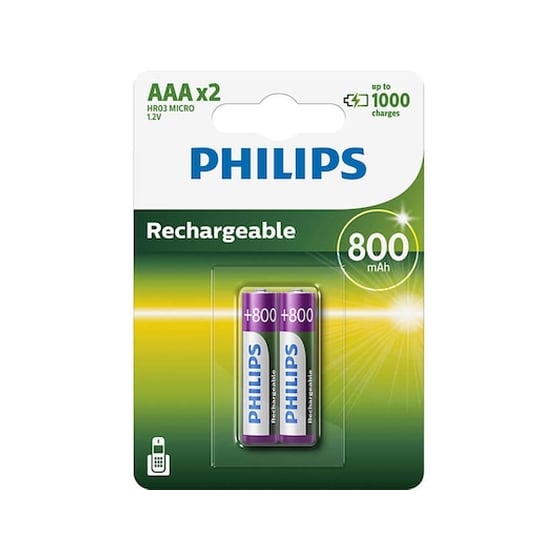 Επαναφορτιζόμενες Μπαταρίες Philips AAA NiMH 800mAh 1.2 V 2 τεμάχια image 0
