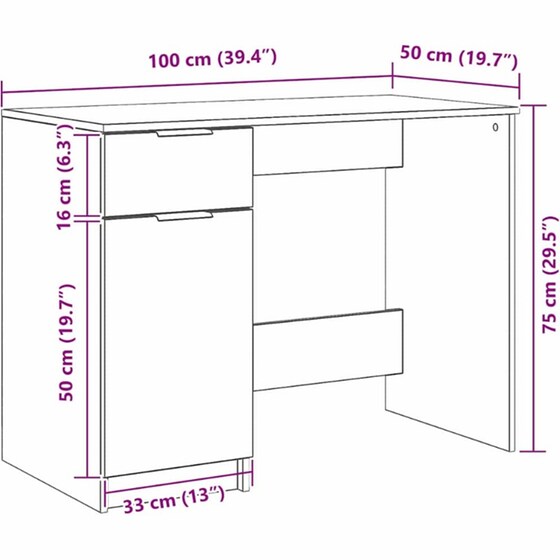 Γραφείο VidaXL από Επεξεργασμένο Ξύλο 100x50x75 cm - Μαύρη Οξιά image 8