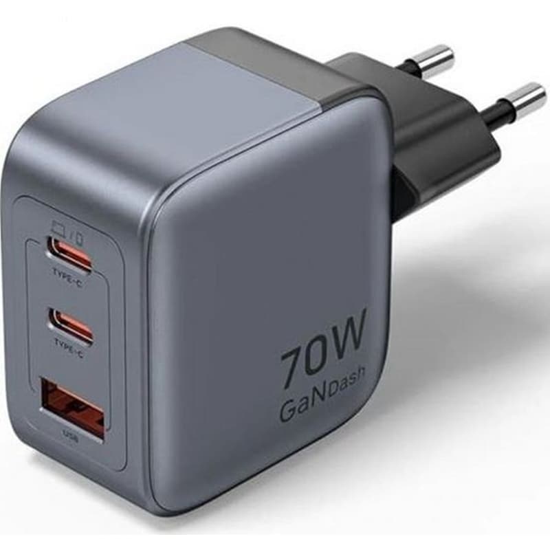 Φορτιστής Πρίζας Vention FEXH0-EU Gan USB-C/USB-A 70W - Γκρι