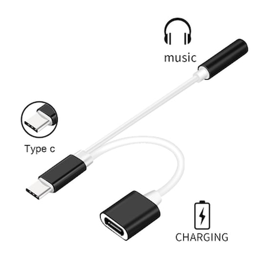 Αντάπτορας Powertech USB-C Male σε USB-C / 3.5mm Female Λευκό image 1