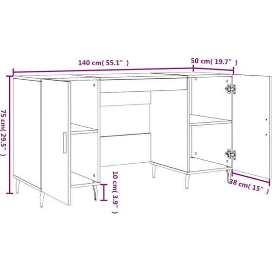 Γραφείο VidaXL από Επεξεργασμένο Ξύλο 140x50x75 cm - Λευκό image 10