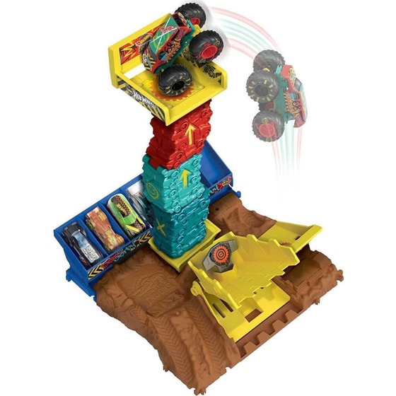 Mattel Hot Wheels Monster Trucks: Arena Smashers - Car Jump Challenge Playset (hnb94) image 1