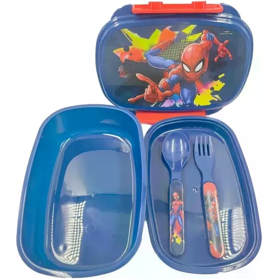 Σετ Φαγητοδοχείο Gim Με Κουτάλι & Πιρούνι Spiderman Μπλε image 1