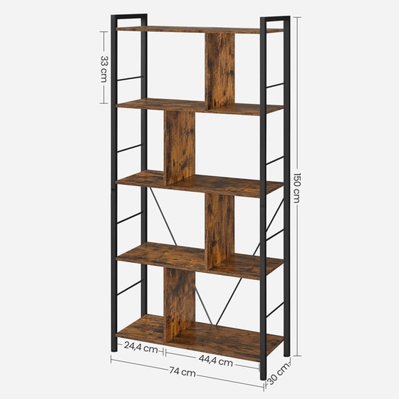 Ραφιέρα Vasagle Lbc121b01 από Μοριοσανίδα/Μέταλλο 74x30x150cm - Καφέ/Μαύρο image 5
