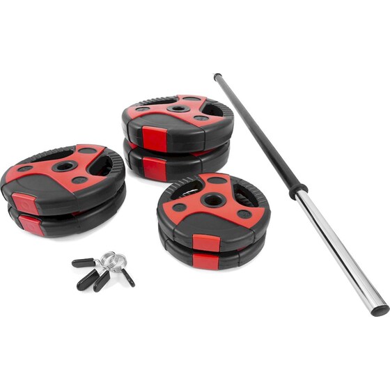 Body Pump Μπάρα Amila 95150 25mmx140cm 19kg Κούφια από Ατσάλι με 6 Δίσκους Βαρών και Κολάρα με Λαστιχένια Λαβή image 2