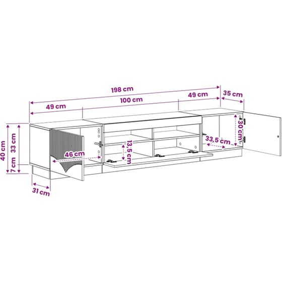 Έπιπλο Τηλεόρασης VidaXL HOORN με LED 3 τμχ 198 x 35 x 40 cm - Γκρι Sonoma image 7